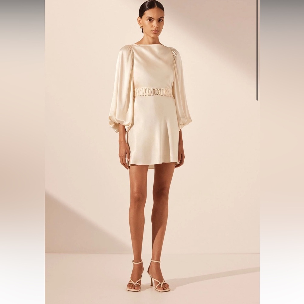 Shona Joy La Lune Balloon Sleeves Mini Dress with Belt